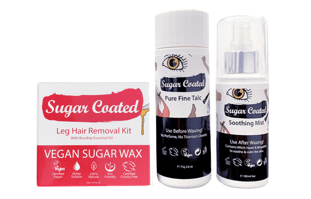 Sugar Coated Leg Waxing Pack - Leg Hair Removal Kit, Pure Fine Talc & Soothing Mist